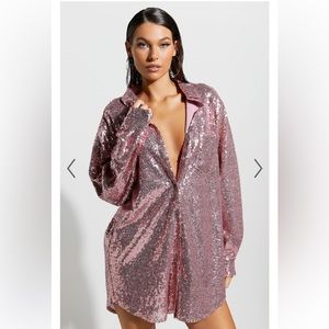 Showpo Brand Sequin Button Shirt Dress. Lilac. Size 8. New with Tags.